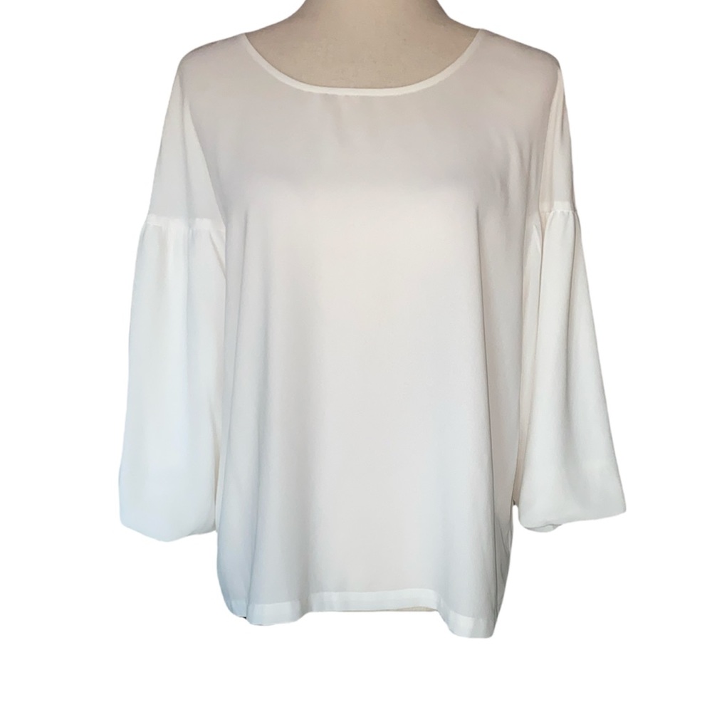 Elizabeth and James White Puff Sleeve Top Blouse - L